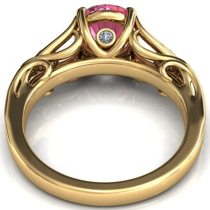 Aerolynn Round Pink Sapphire 4 Prong Diamond Accent Engagement Ring Fire Brilliance Rings