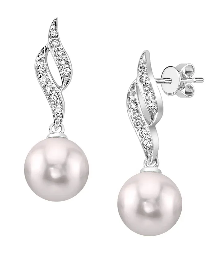 Akoya Pearl Diamond Flame Earrings Choose Your Pearl Color spt Earrings Akoya Pearl Diamond Flame Earrings Choose Your Pearl Color spt Earrings