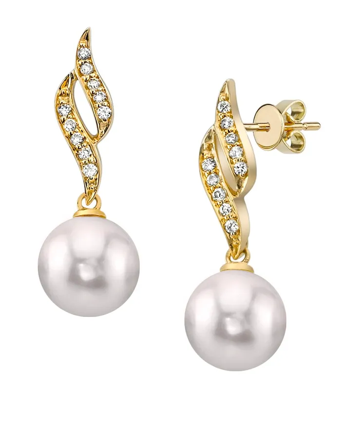 Akoya Pearl Diamond Flame Earrings Choose Your Pearl Color spt Earrings
