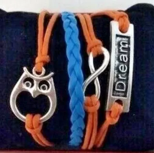 alice Bracelets AZ1245 Orange Blue Owl Dream Infinity Leather Layer Bracelet