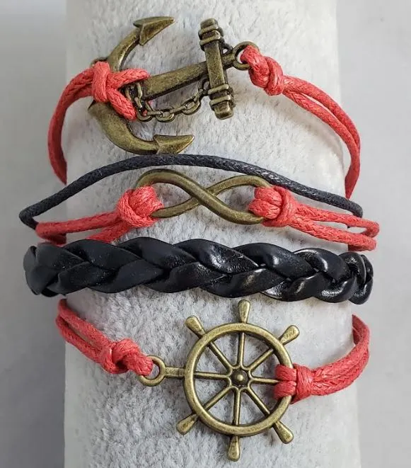 alice Bracelets AZ985 Red Black Anchor Ship Wheel Infinity Layer Leather Bracelet alice Bracelets AZ985 Red Black Anchor Ship Wheel Infinity Layer Leather Bracelet