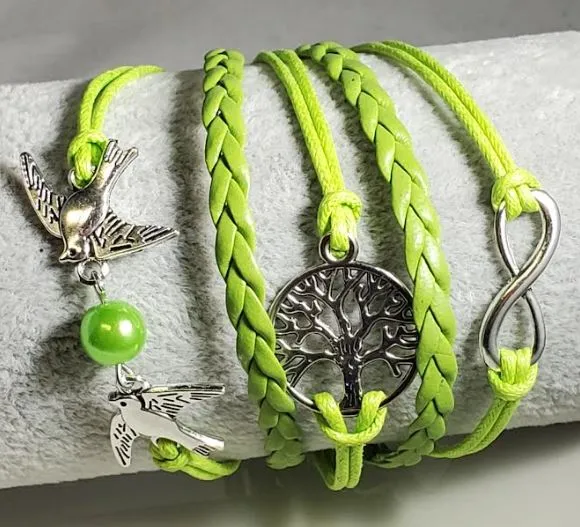 alice Bracelets B225 Lime Green Tree of Life Infinity Doves Layer Leather Bracelet alice Bracelets B225 Lime Green Tree of Life Infinity Doves Layer Leather Bracelet