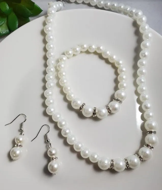 alice Bracelets N2211 Silver Pearl Rhinestone Accent Necklace FREE Earrings FREE Bracelet