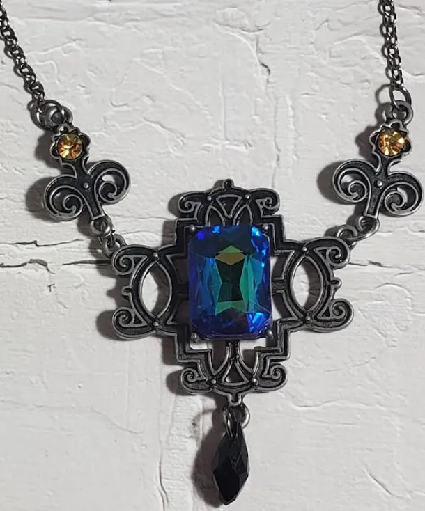 alice Necklaces N167 Gun Metal Blue Iridescent Gemstone Necklace with FREE EARRINGS alice Necklaces N167 Gun Metal Blue Iridescent Gemstone Necklace with FREE EARRINGS