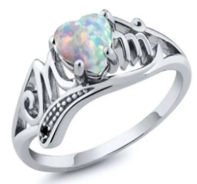 alice Rings R339 Silver Mom Opal Heart Ring