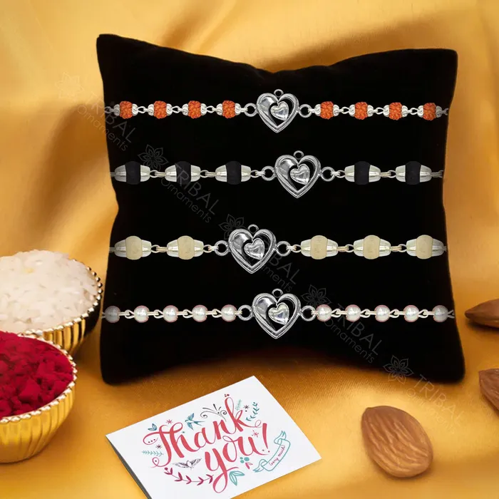 Amazing love pendant 925 sterling silver Rakhi bracelet in rudrakshblack basilwhite basil and silver beaded chain rk284 TRIBAL ORNAMENTS Bracelets Amazing love pendant 925 sterling silver Rakhi bracelet in rudrakshblack basilwhite basil and silver beaded chain rk284 TRIBAL ORNAMENTS Bracelets