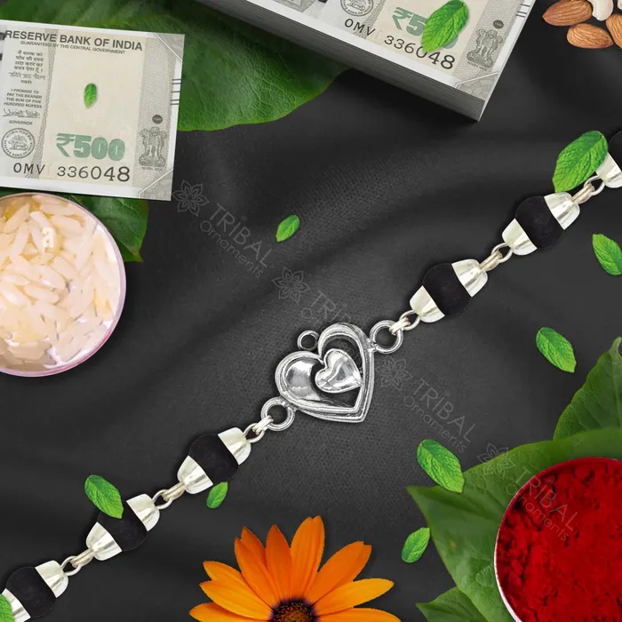 Amazing love pendant 925 sterling silver Rakhi bracelet in rudrakshblack basilwhite basil and silver beaded chain rk284 TRIBAL ORNAMENTS Bracelets Amazing love pendant 925 sterling silver Rakhi bracelet in rudrakshblack basilwhite basil and silver beaded chain rk284 TRIBAL ORNAMENTS Bracelets