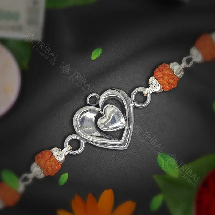 Amazing love pendant 925 sterling silver Rakhi bracelet in rudrakshblack basilwhite basil and silver beaded chain rk284 TRIBAL ORNAMENTS Bracelets Amazing love pendant 925 sterling silver Rakhi bracelet in rudrakshblack basilwhite basil and silver beaded chain rk284 TRIBAL ORNAMENTS Bracelets