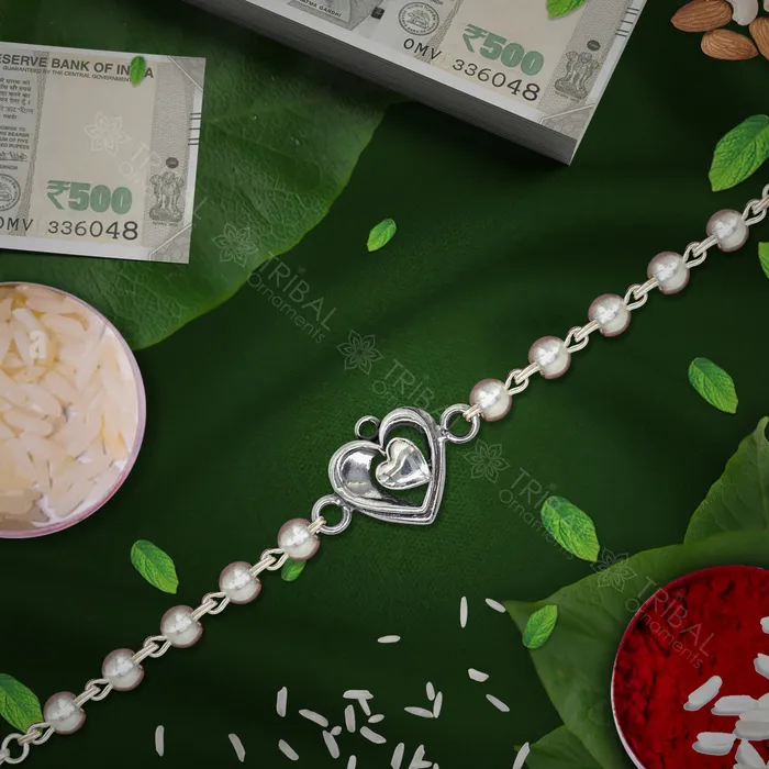 Amazing love pendant 925 sterling silver Rakhi bracelet in rudrakshblack basilwhite basil and silver beaded chain rk284 TRIBAL ORNAMENTS Bracelets Amazing love pendant 925 sterling silver Rakhi bracelet in rudrakshblack basilwhite basil and silver beaded chain rk284 TRIBAL ORNAMENTS Bracelets