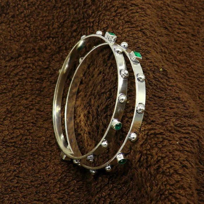 Amazing unique design handmade 925 sterling silver plain design green gemstone bangles bracelet tribal stylish fancy jewelry nba117 TRIBAL ORNAMENTS Bracelets