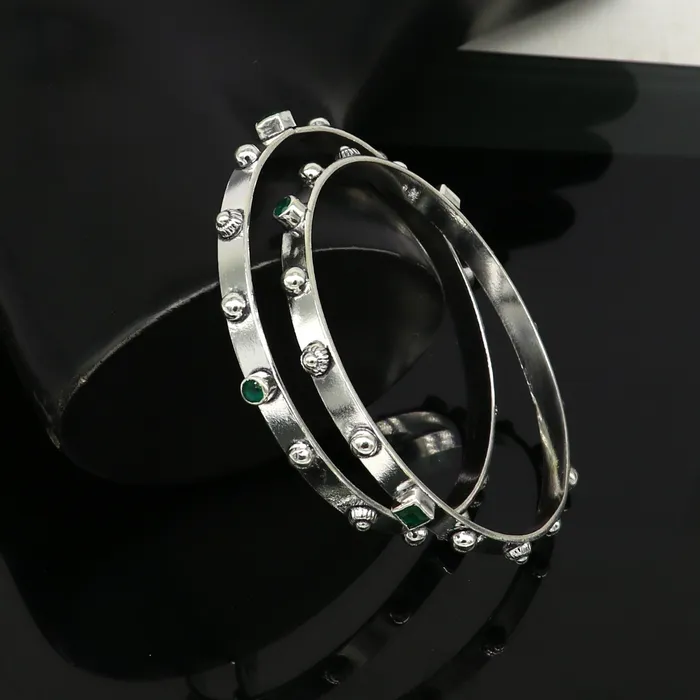 Amazing unique design handmade 925 sterling silver plain design green gemstone bangles bracelet tribal stylish fancy jewelry nba117 TRIBAL ORNAMENTS Bracelets