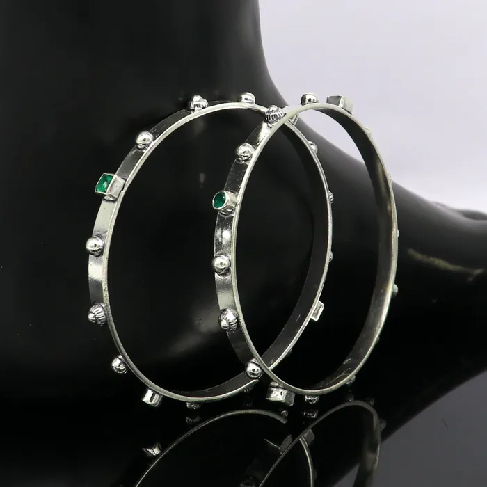Amazing unique design handmade 925 sterling silver plain design green gemstone bangles bracelet tribal stylish fancy jewelry nba117 TRIBAL ORNAMENTS Bracelets