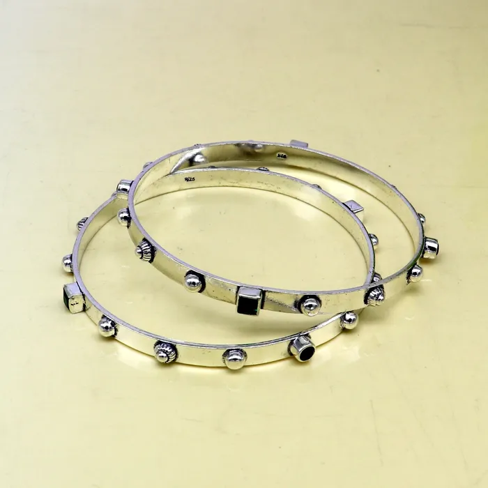 Amazing unique design handmade 925 sterling silver plain design green gemstone bangles bracelet tribal stylish fancy jewelry nba117 TRIBAL ORNAMENTS Bracelets