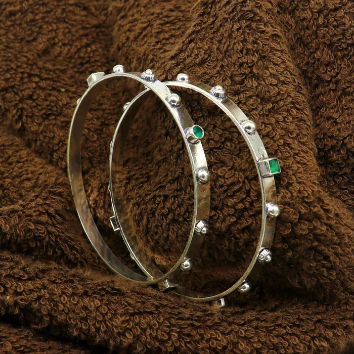 Amazing unique design handmade 925 sterling silver plain design green gemstone bangles bracelet tribal stylish fancy jewelry nba117 TRIBAL ORNAMENTS Bracelets