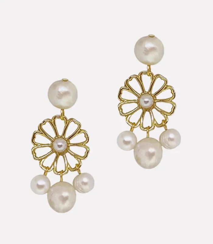 Arete Earrings Mirasol Sunflower Pearl Earrings