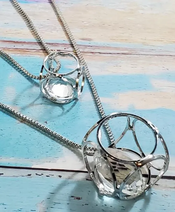 AZ85 Silver 3D Cage Gem Necklace with FREE Earrings polly Necklaces