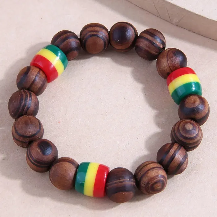 AZ899 Rasta Wood Bead Bracelet Polly Bracelets