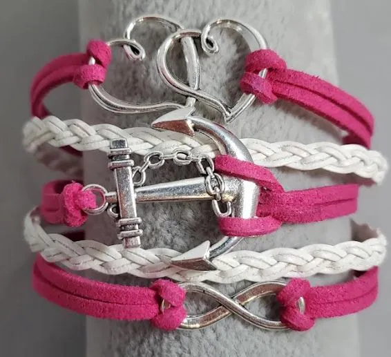 AZ932 Hot Pink White Heart Anchor Infinity Layer Leather Bracelet alice Bracelets AZ932 Hot Pink White Heart Anchor Infinity Layer Leather Bracelet alice Bracelets
