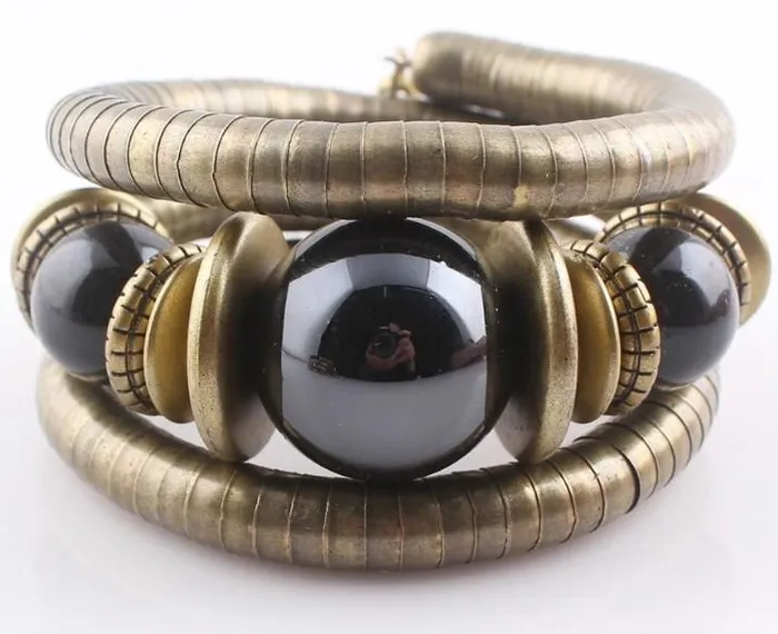 B667 Bronze Black Bead Coil Bracelet polly Bracelets