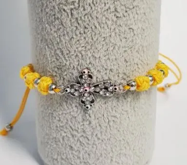 B903 Yellow Cord Rhinestone Cross Bracelet polly Bracelets
