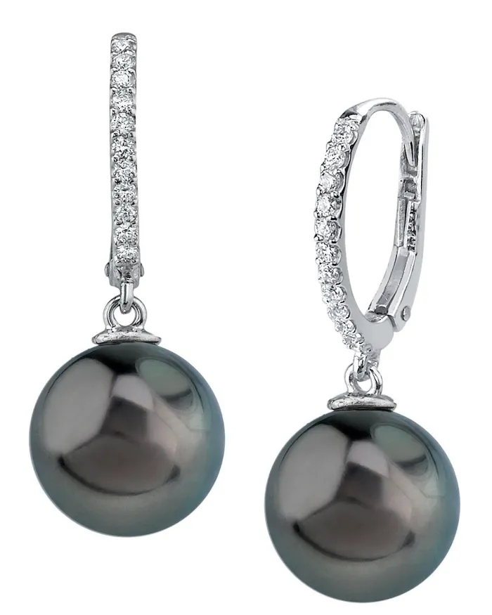 Black Tahitian Pearl Diamond Metropolis Dangle Earrings spt Earrings