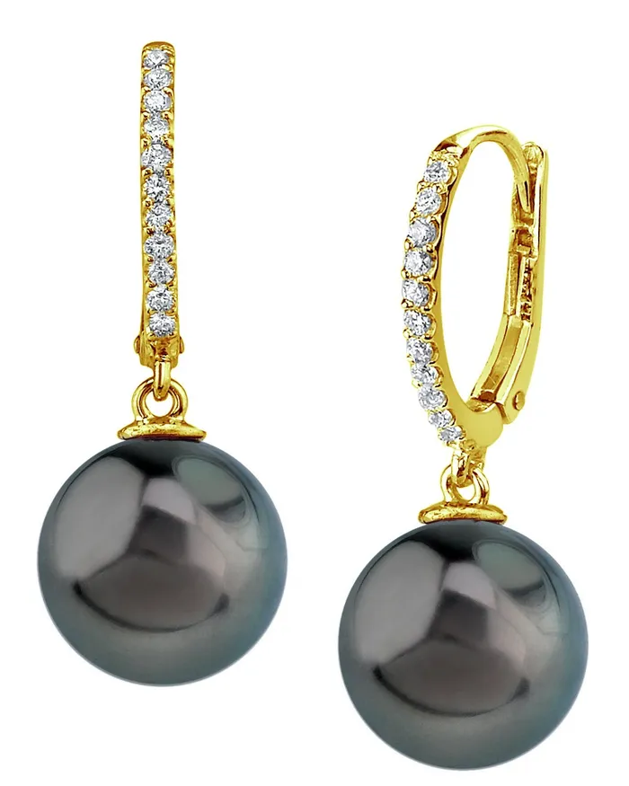 Black Tahitian Pearl Diamond Metropolis Dangle Earrings spt Earrings