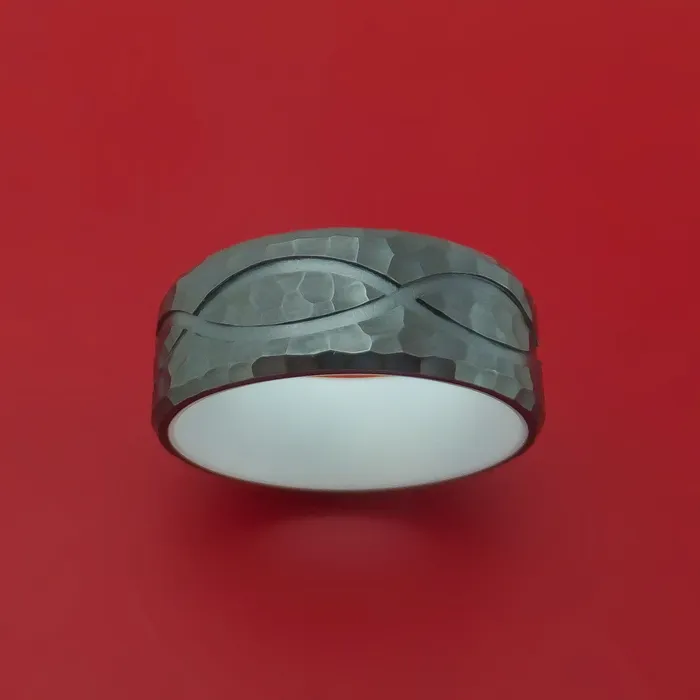 Black Zirconium Ring with Infinity Milled Celtic Design Inlay and Interior Cerakote Sleeve Custom Made Band Lashbrook Rings Black Zirconium Ring with Infinity Milled Celtic Design Inlay and Interior Cerakote Sleeve Custom Made Band Lashbrook Rings