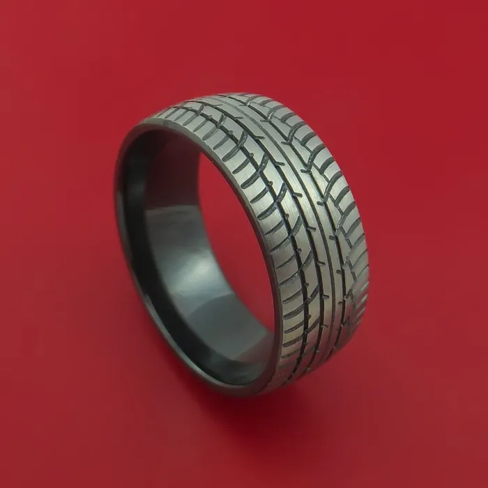 Black Zirconium Ring with Tire Tread Pattern Inlay Custom Made Band Lashbrook Rings Black Zirconium Ring with Tire Tread Pattern Inlay Custom Made Band Lashbrook Rings