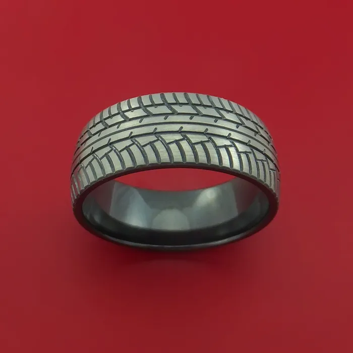 Black Zirconium Ring with Tire Tread Pattern Inlay Custom Made Band Lashbrook Rings Black Zirconium Ring with Tire Tread Pattern Inlay Custom Made Band Lashbrook Rings