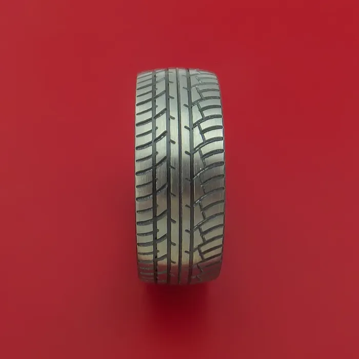 Black Zirconium Ring with Tire Tread Pattern Inlay Custom Made Band Lashbrook Rings Black Zirconium Ring with Tire Tread Pattern Inlay Custom Made Band Lashbrook Rings