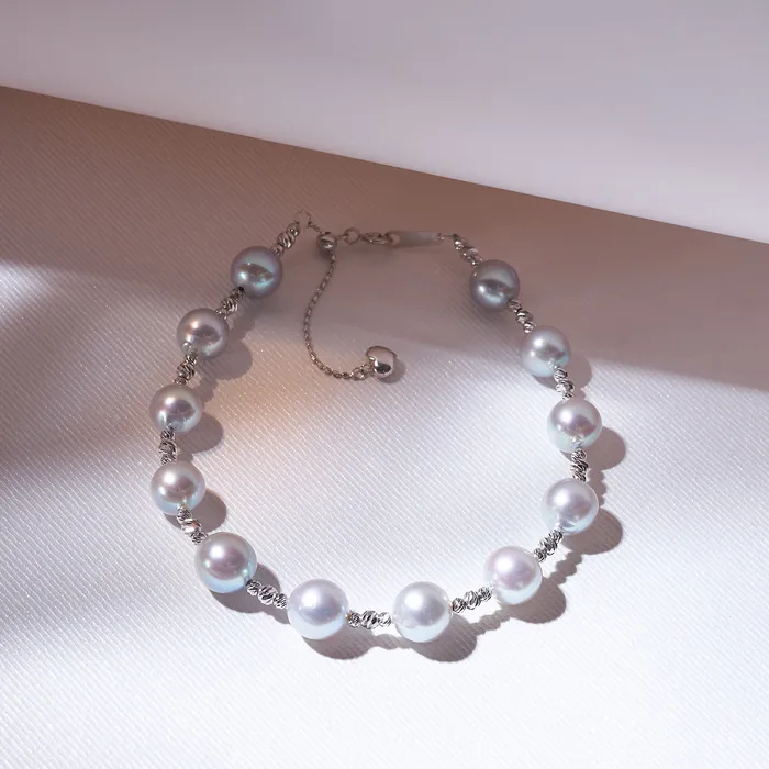 Bracelets 18K Solid Gold Silver Blue Akoya Pearl Bracelet KB00037 Pearly Lustre
