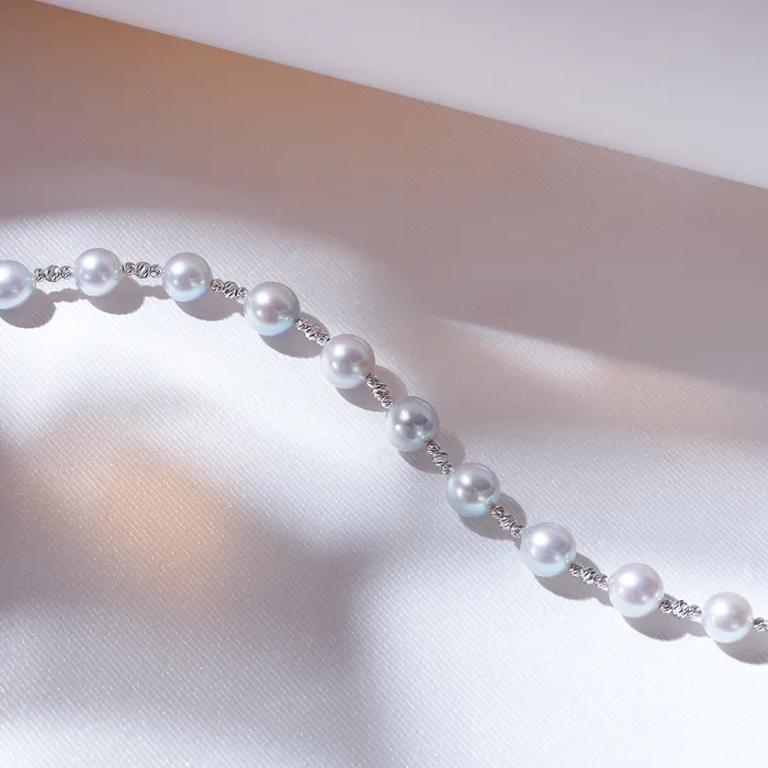 Bracelets 18K Solid Gold Silver Blue Akoya Pearl Bracelet KB00037 Pearly Lustre