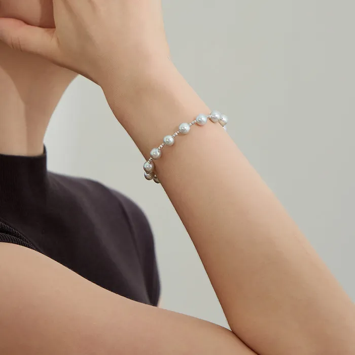 Bracelets 18K Solid Gold Silver Blue Akoya Pearl Bracelet KB00037 Pearly Lustre