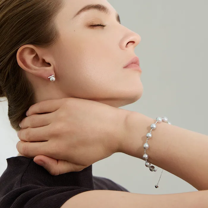 Bracelets 18K Solid Gold Silver Blue Akoya Pearl Bracelet KB00037 Pearly Lustre