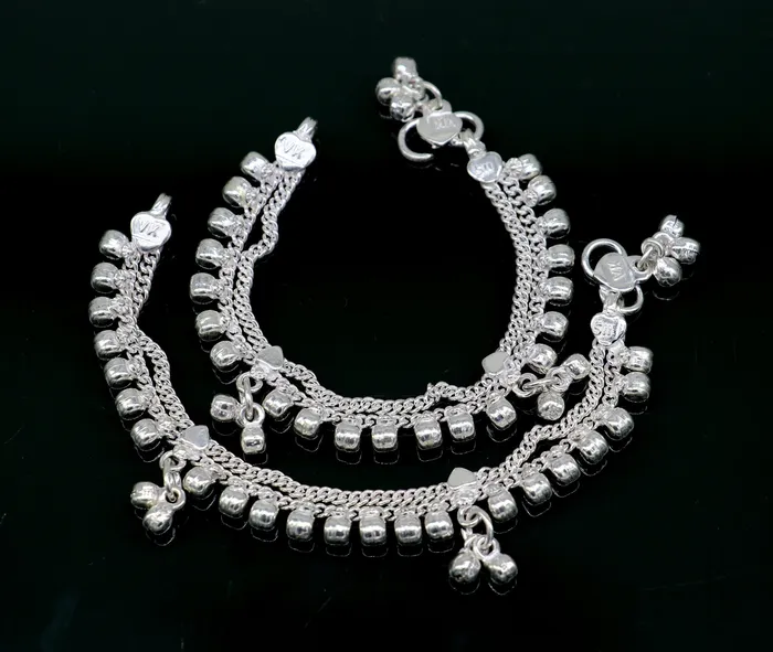 Bracelets 5 Vintage fancy style customized Sterling silver baby anklets charm ankle bracelet best kids gifting jewelry birthday gift india ank288 TRIBAL ORNAMENTS Bracelets 5 Vintage fancy style customized Sterling silver baby anklets charm ankle bracelet best kids gifting jewelry birthday gift india ank288 TRIBAL ORNAMENTS