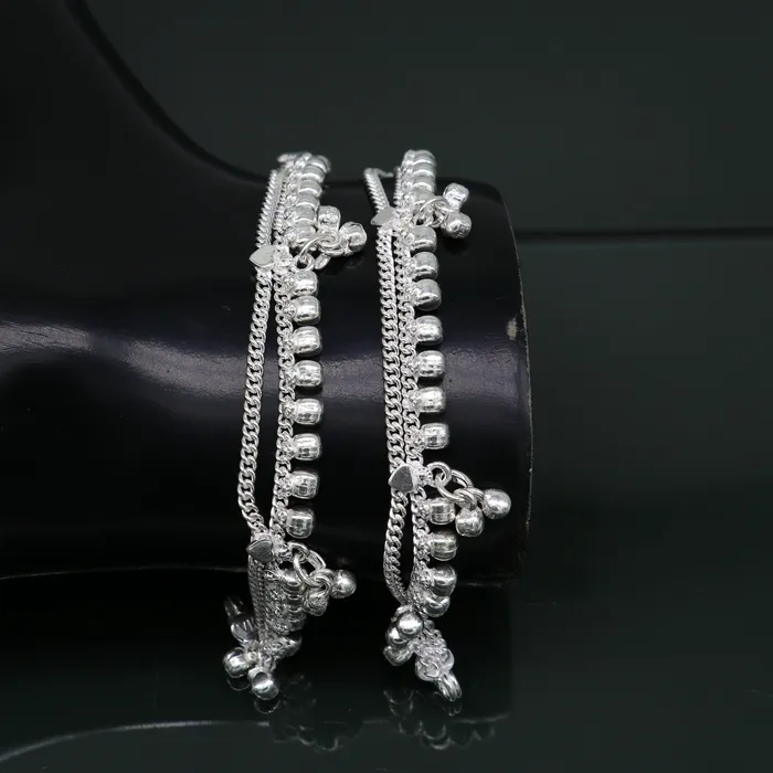 Bracelets 5 Vintage fancy style customized Sterling silver baby anklets charm ankle bracelet best kids gifting jewelry birthday gift india ank288 TRIBAL ORNAMENTS Bracelets 5 Vintage fancy style customized Sterling silver baby anklets charm ankle bracelet best kids gifting jewelry birthday gift india ank288 TRIBAL ORNAMENTS