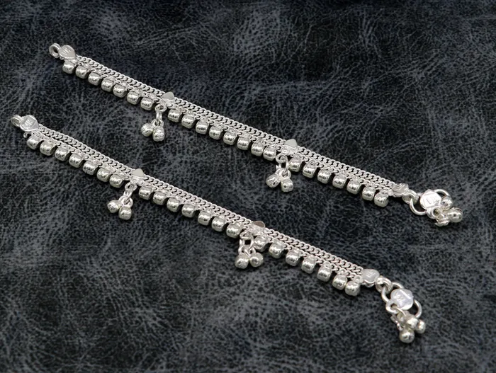Bracelets 5 Vintage fancy style customized Sterling silver baby anklets charm ankle bracelet best kids gifting jewelry birthday gift india ank288 TRIBAL ORNAMENTS Bracelets 5 Vintage fancy style customized Sterling silver baby anklets charm ankle bracelet best kids gifting jewelry birthday gift india ank288 TRIBAL ORNAMENTS