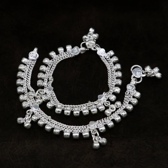 Bracelets 5 Vintage fancy style customized Sterling silver baby anklets charm ankle bracelet best kids gifting jewelry birthday gift india ank288 TRIBAL ORNAMENTS Bracelets 5 Vintage fancy style customized Sterling silver baby anklets charm ankle bracelet best kids gifting jewelry birthday gift india ank288 TRIBAL ORNAMENTS