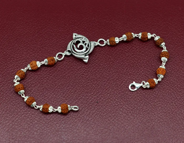 Bracelets 925 sterling silver custom Aum OM design rudraksha Rakhi Bracelet special personalized gift for your brother rk009 TRIBAL ORNAMENTS