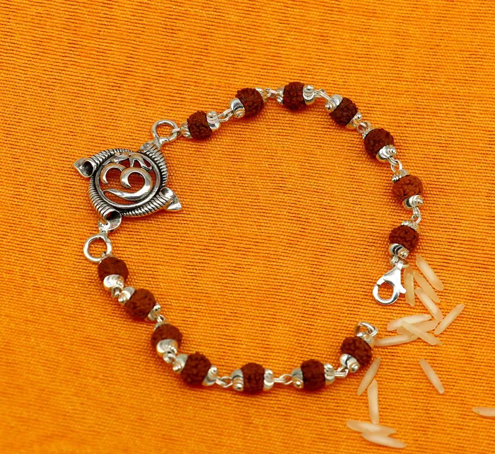 Bracelets 925 sterling silver custom Aum OM design rudraksha Rakhi Bracelet special personalized gift for your brother rk009 TRIBAL ORNAMENTS