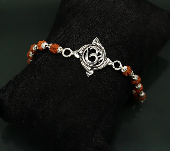 Bracelets 925 sterling silver custom Aum OM design rudraksha Rakhi Bracelet special personalized gift for your brother rk009 TRIBAL ORNAMENTS