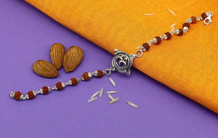 Bracelets 925 sterling silver custom Aum OM design rudraksha Rakhi Bracelet special personalized gift for your brother rk009 TRIBAL ORNAMENTS