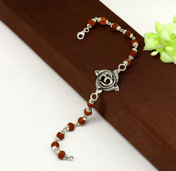 Bracelets 925 sterling silver custom Aum OM design rudraksha Rakhi Bracelet special personalized gift for your brother rk009 TRIBAL ORNAMENTS