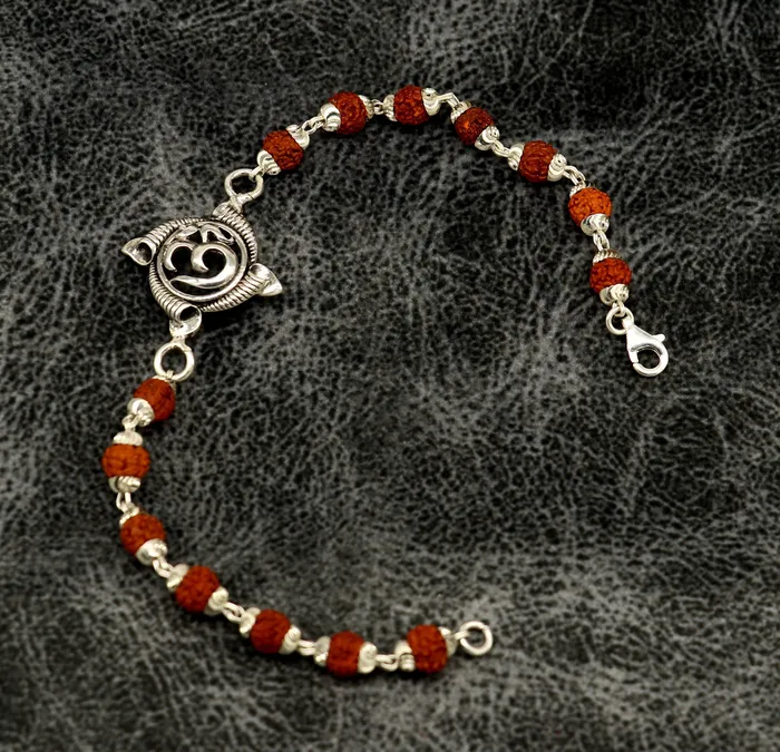 Bracelets 925 sterling silver custom Aum OM design rudraksha Rakhi Bracelet special personalized gift for your brother rk009 TRIBAL ORNAMENTS