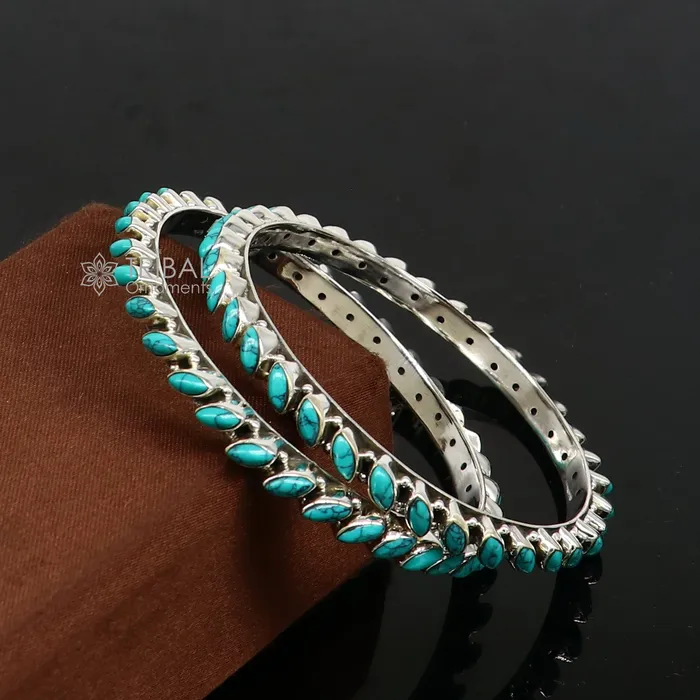 Bracelets 925 sterling silver customized vintage antique design turquoise stone bangle bracelet kada best gift for brides ethnic jewelry nba388 TRIBAL ORNAMENTS