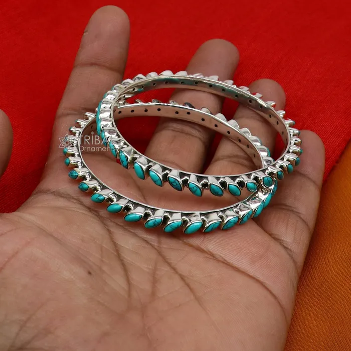 Bracelets 925 sterling silver customized vintage antique design turquoise stone bangle bracelet kada best gift for brides ethnic jewelry nba388 TRIBAL ORNAMENTS