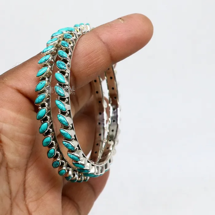 Bracelets 925 sterling silver customized vintage antique design turquoise stone bangle bracelet kada best gift for brides ethnic jewelry nba388 TRIBAL ORNAMENTS