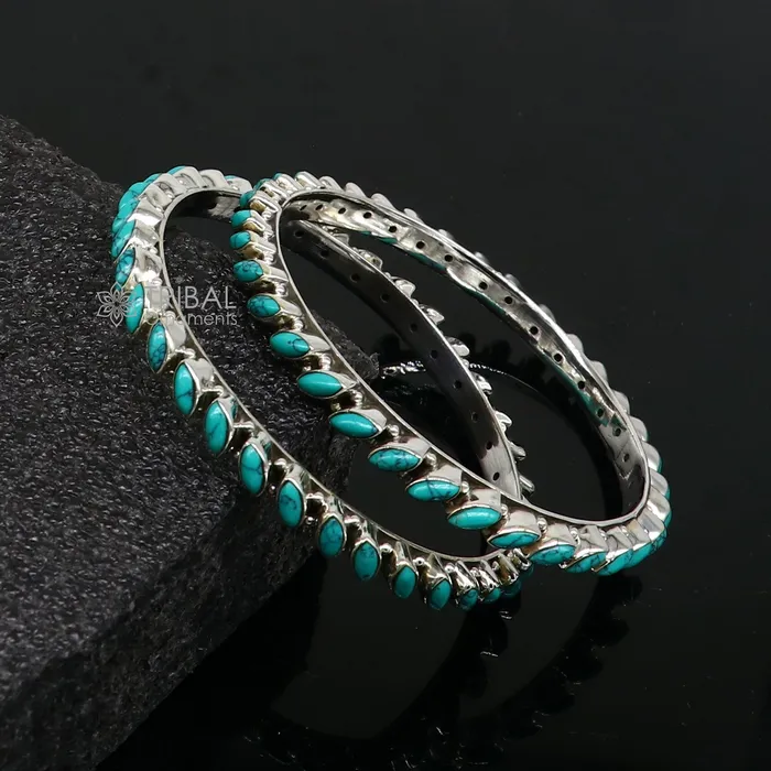 Bracelets 925 sterling silver customized vintage antique design turquoise stone bangle bracelet kada best gift for brides ethnic jewelry nba388 TRIBAL ORNAMENTS