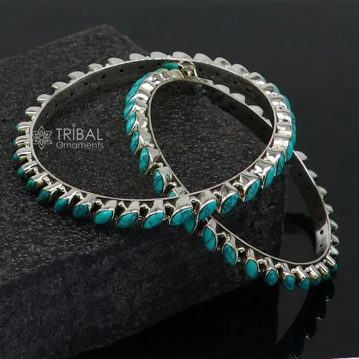 Bracelets 925 sterling silver customized vintage antique design turquoise stone bangle bracelet kada best gift for brides ethnic jewelry nba388 TRIBAL ORNAMENTS