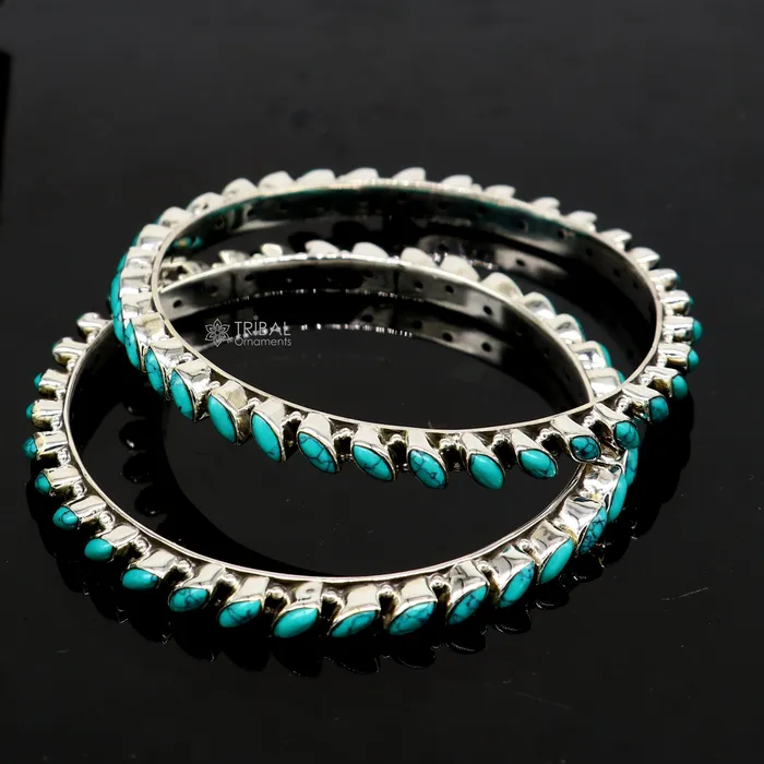 Bracelets 925 sterling silver customized vintage antique design turquoise stone bangle bracelet kada best gift for brides ethnic jewelry nba388 TRIBAL ORNAMENTS